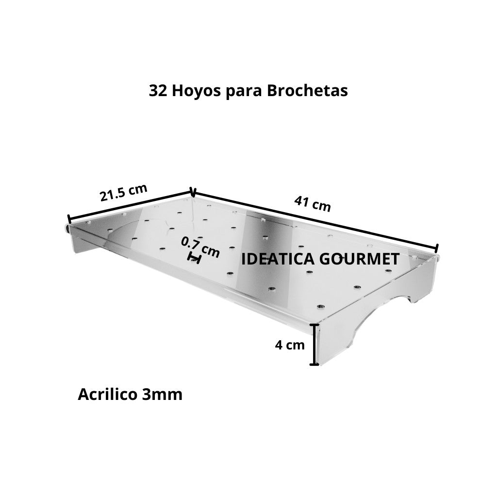 Charola o Base para Brochetas Postre de Acrilico Candy Bar Catering 32 Hoyos IA