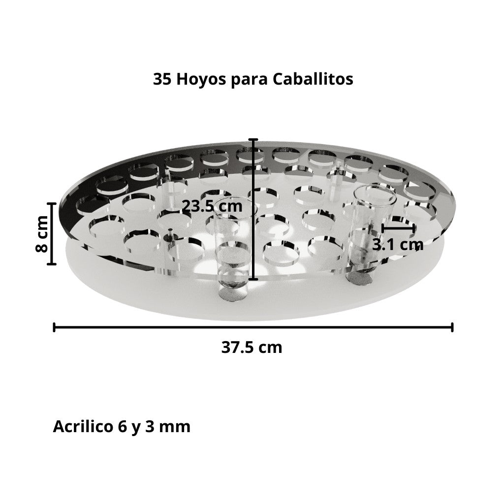 Charola o Base para Caballitos Postre Recargable con Iluminacion de Acrilico Candy Bar Catering 35 Hoyos IA
