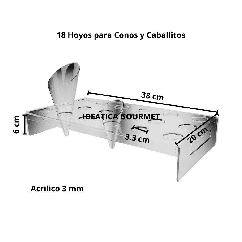 Charola o Base para Conos Postre o Caballitos de Acrilico Candy Bar Catering 18 Hoyos IA