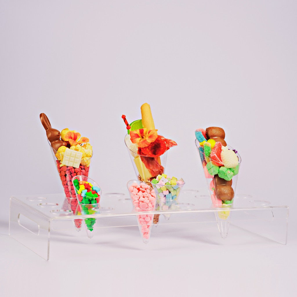 Charola o Base para Conos Postre o Caballitos de Acrilico Candy Bar Catering 18 Hoyos IA