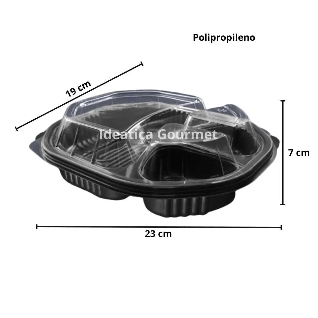 Contenedor con Tapa para Alimentos o Comida Plástico 3 Divisiones Ovalado IN 