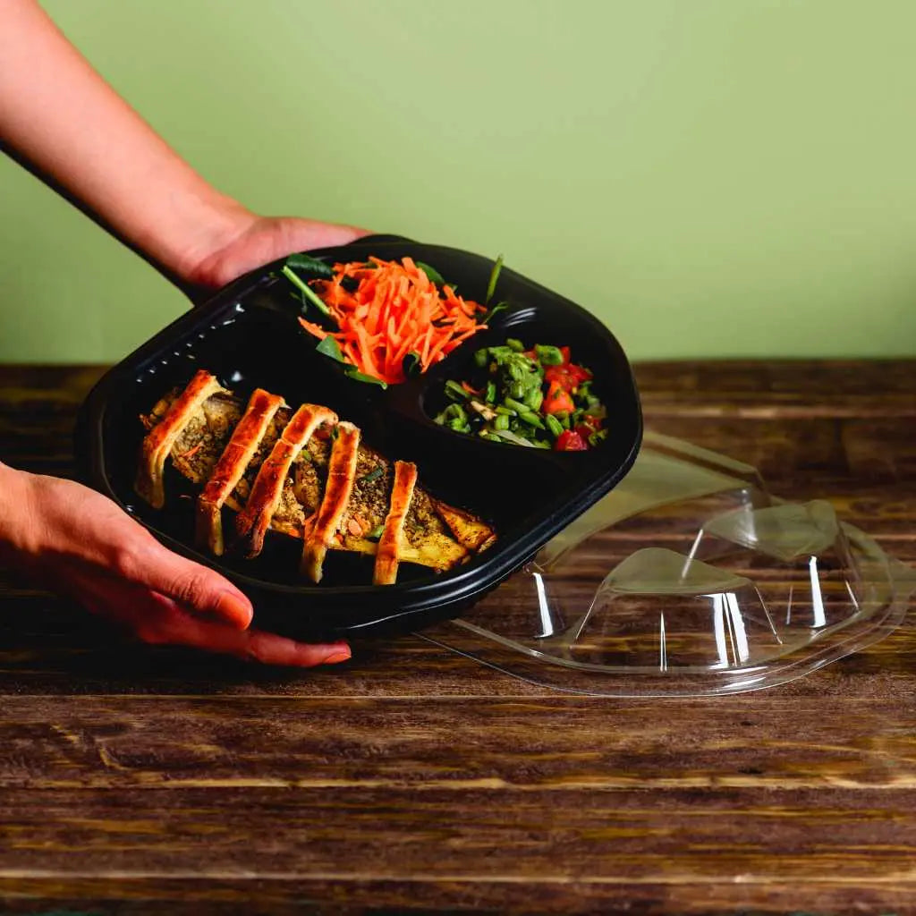 Contenedor con Tapa para Alimentos o Comida Plástico 3 Divisiones Ovalado IN