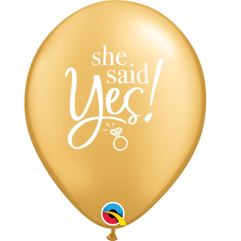 Globo Dorado 11" She Said Yes! para Fiestas, Compromisos y Bodas 10 pzas Ideática Gourmet