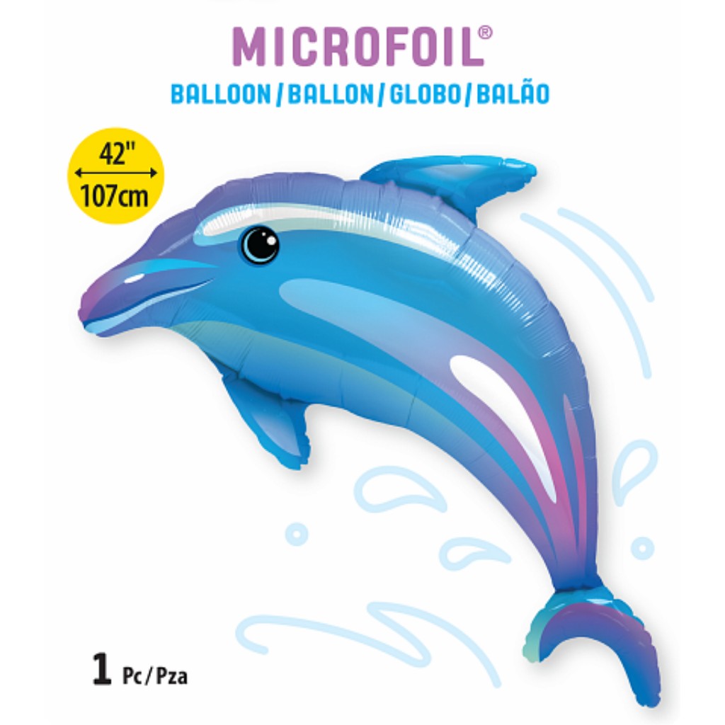 Globo Metálico Delfin Azul Grande para Fiestas y Cumpleaños 42 / 107 cm 1 pza Ideática Gourmet