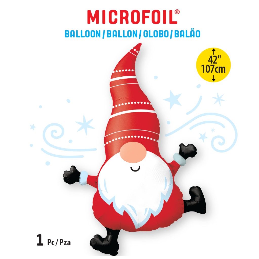 Globo Metálico Mini Santa Claus o Ayudante de Santa Grande para Fiestas Decembrinas 42/ 107 cm 1 pza Ideática Gourmet