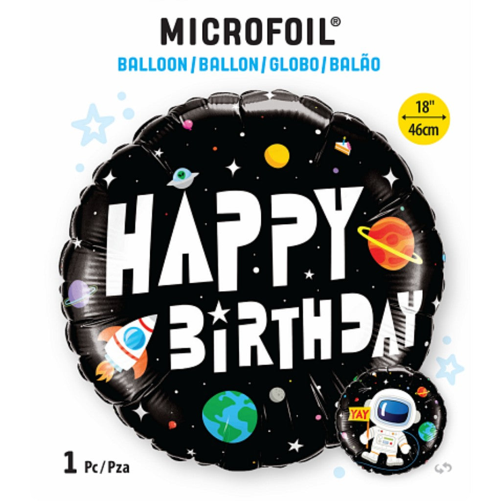 Globo Metálico Redondo Astronauta Happy Birthday para Fiestas y Cumpleaños 18 / 46 cm 1 pza Ideática Gourmet