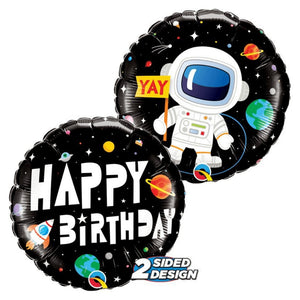 Globo Metálico Redondo Astronauta Happy Birthday para Fiestas y Cumpleaños 18 / 46 cm 1 pza Ideática Gourmet