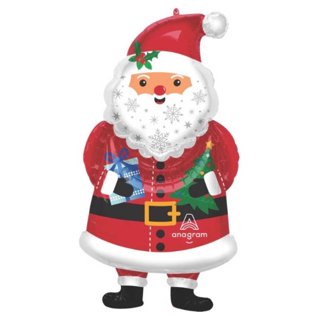 Globo Metalico Santa Claus Grande para Fiestas Decembrinas 42/ 107 cm 1 pza QUALATEX