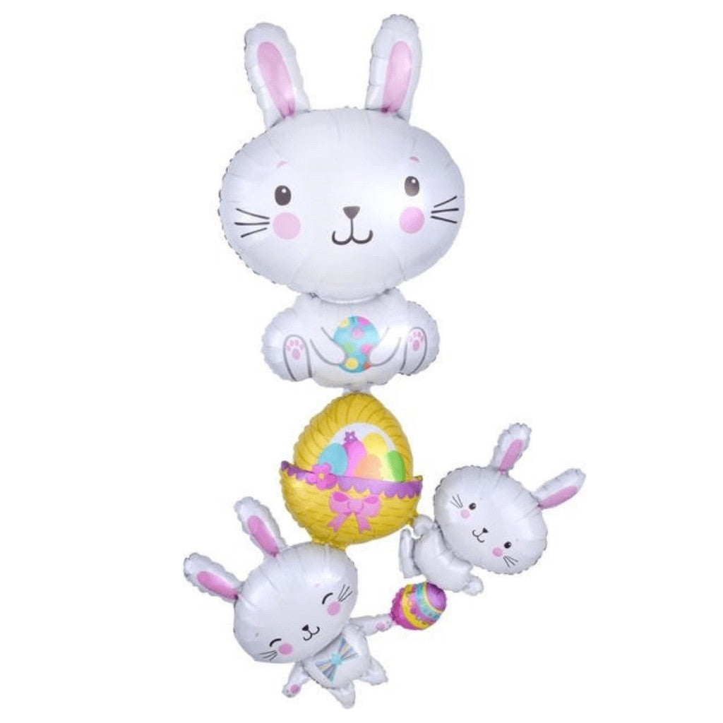 Globo Metálico de 3 Conejos de Pascua Grande para Fiestas y Cumpleaños 61/ 154 cm 1 pza Ideática Gourmet
