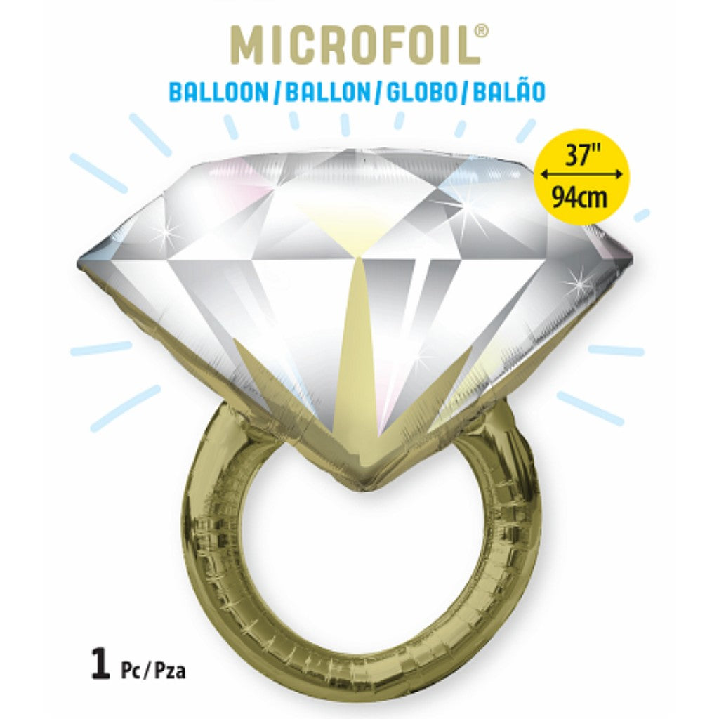 Globo Metálico de Anillo de Bodas Diamante Grande para Fiestas y Cumpleaños 37 / 94 cm 1 pza Ideática Gourmet