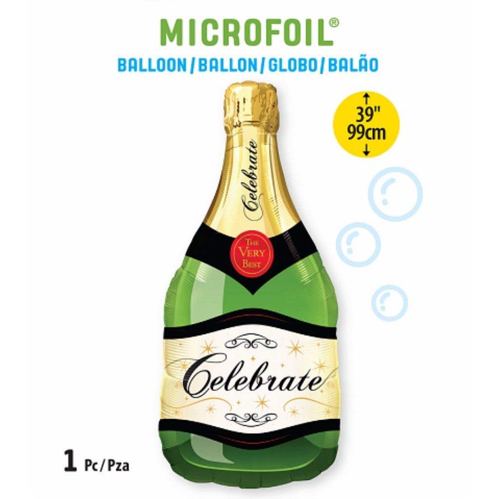 Globo Metálico de Botella Verde Burbujeante Grande para Fiestas y Cumpleaños 39 / 99 cm 1 pza Ideática Gourmet