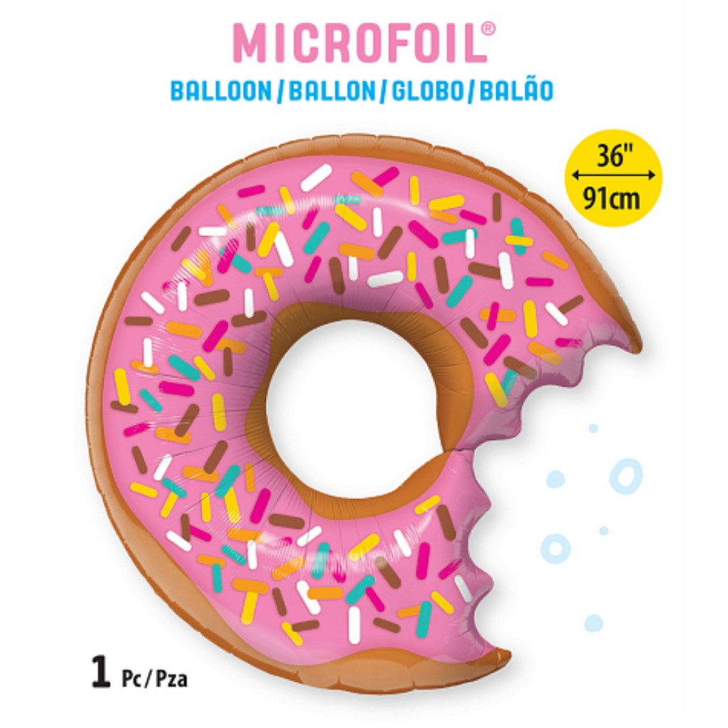 Globo Metálico de Dona Rosquilla Mordida Grande para Fiestas y Cumpleaños 36 / 91 cm 1 pza Ideática Gourmet