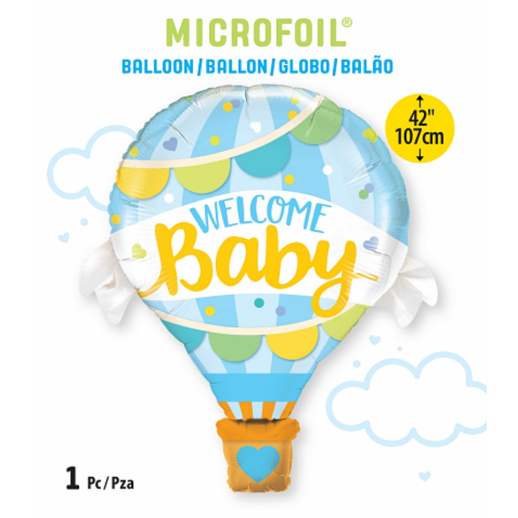 Globo Metálico de Globo Aerostático Azul Bebe Niño Grande para Fiestas y Baby Showers 42/ 107 cm 1 pza Ideática Gourmet