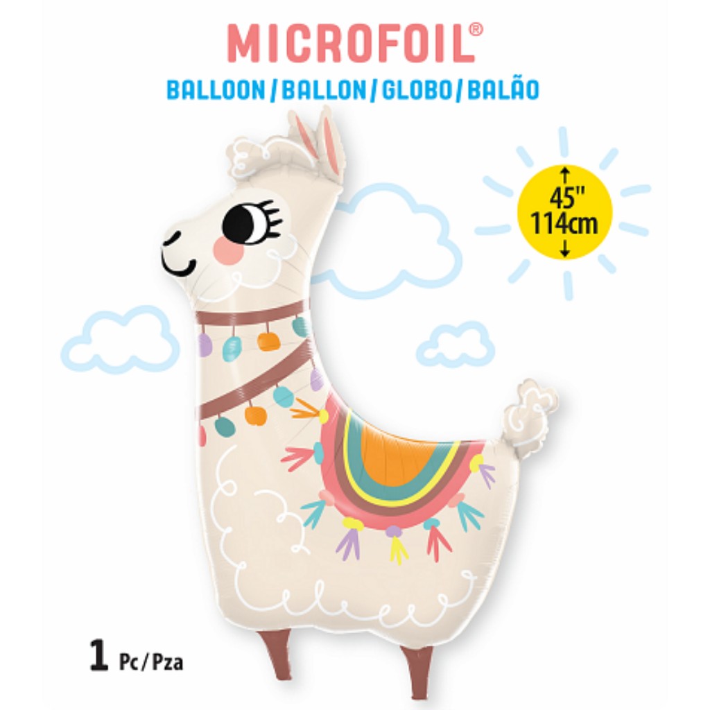 Globo Metálico de Llama Adorable Grande para Fiestas y Cumpleaños 45 / 114 cm 1 pza Ideática Gourmet