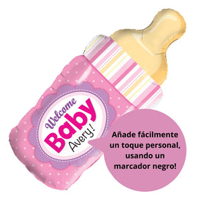 Globo Metálico de Mamila o Biberón Bebe Niña Rosa Grande para Fiestas y Baby Showers 39/ 99 cm 1 pza Ideática Gourmet