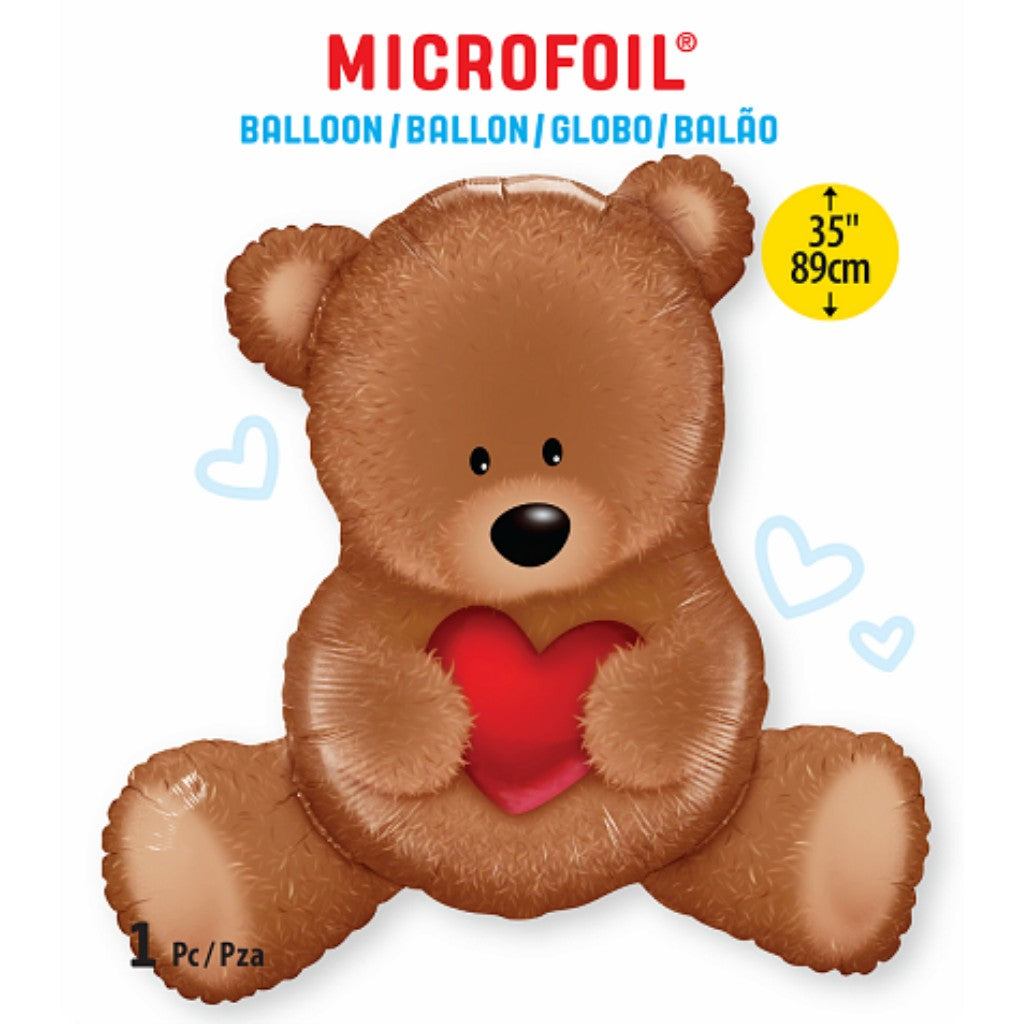 Globo Metálico de Oso de Peluche Corazón Grande para Fiestas, Cumpleaños y San Valentin 35 / 89 cm 1 pza Ideática Gourmet