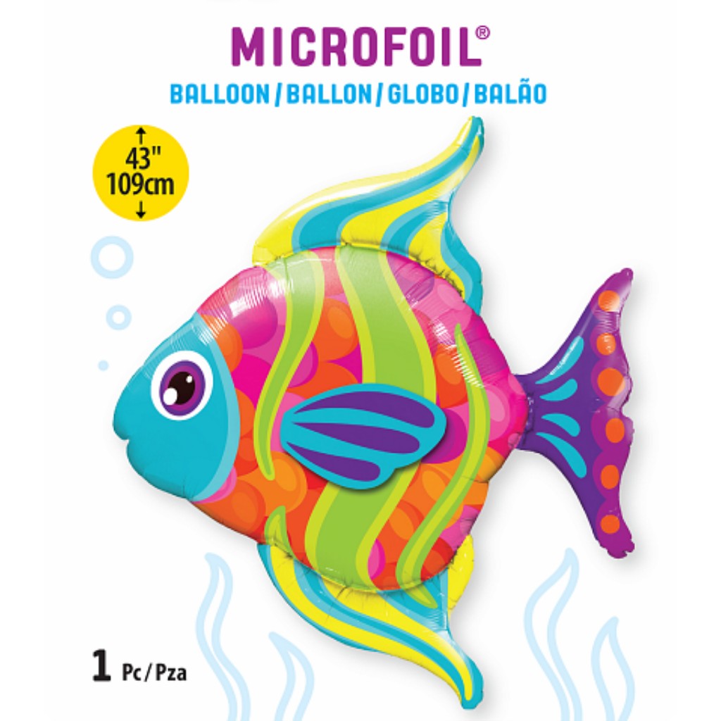 Globo Metálico de Pez Fashion Arcoiris Grande para Fiestas y Cumpleaños 43 / 109 cm 1 pza Ideática Gourmet