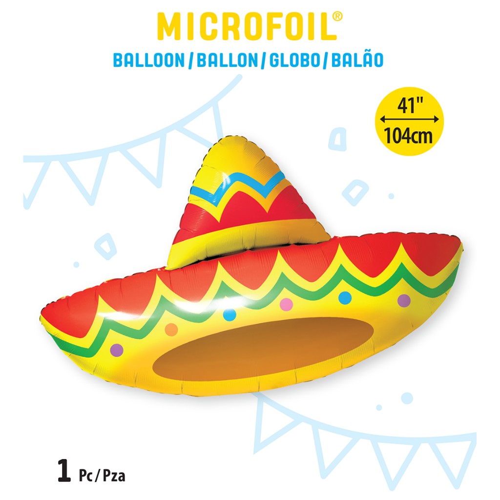 Globo Metalico de Sombrero Mexicano Grande para Fiestas y Cumpleaños 41 / 104 cm 1 pza QUALATEX