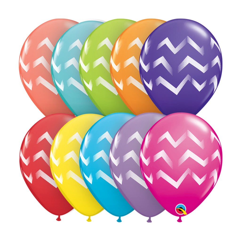 Globos de colores 11" Rayas Chevron para Fiestas o Eventos 10 pzas QUALATEX