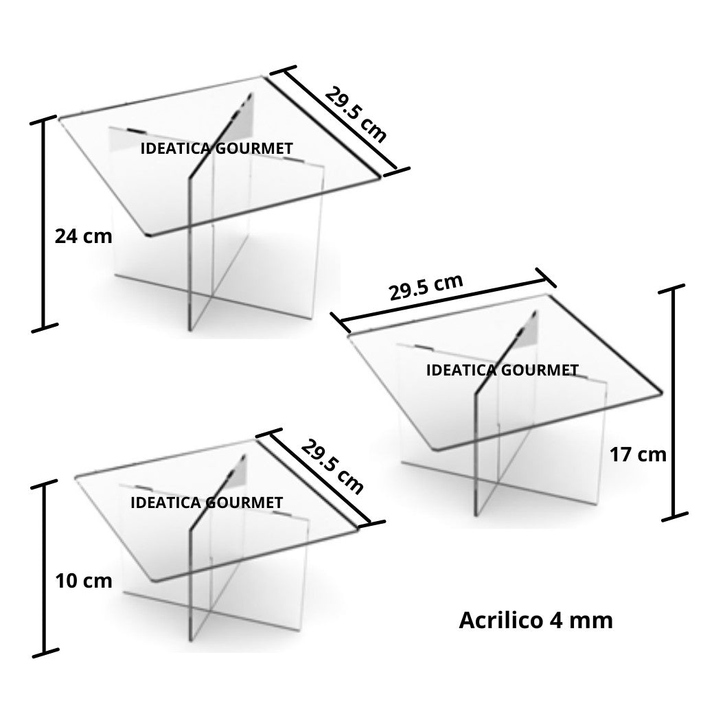 Juego de 3 Bases Alturas para Cupcakes o Postres Cuadrangulares de Acrílico Candy Bar Catering 24, 17 Y 10 cm 3 pzas IA