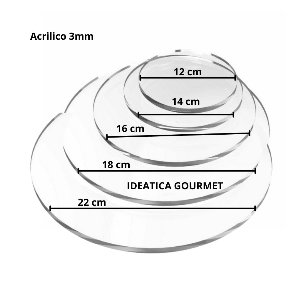 Juego de 5 Discos de Acrilico para Betun en Pastel Reposteria 22,18, 16, 14 y 12 cm IA