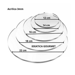 Juego de 5 Discos de Acrilico para Betun en Pastel Reposteria 22,18, 16, 14 y 12 cm IA