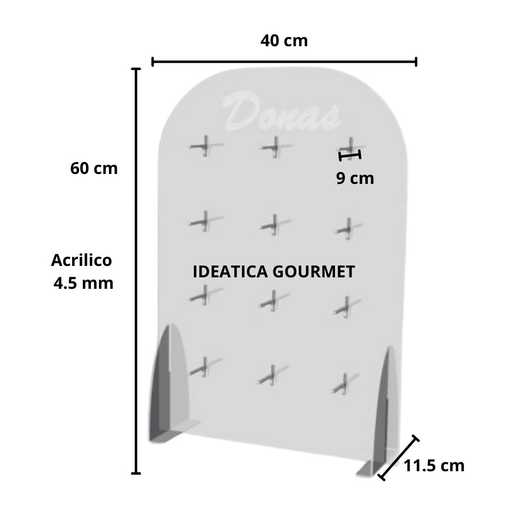 Base Demostrador Display para Donas de Acrilico Candy Bar Catering 12 Hoyos IA