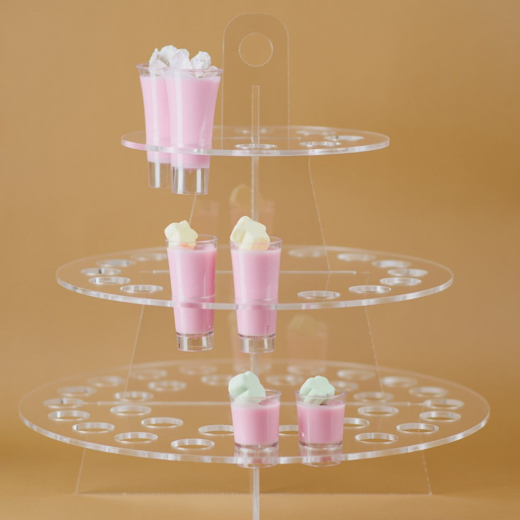Mini Torre o Base para Caballitos Postre de Acrilico Candy Bar Catering 3 Niveles 56 Hoyos IA