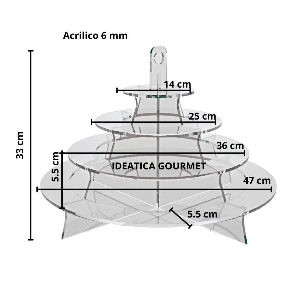 Mini Torre o Base para Cupcakes y Postres Circular de Acrilico Candy Bar Catering 4 Niveles IA