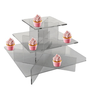 Mini Torre o Base para Cupcakes y Postres Cuadrangular de Acrilico Catering 3 Niveles IA