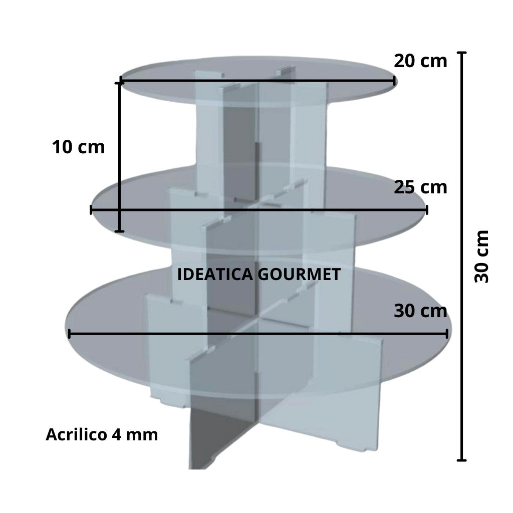 Mini Torre o Base para Cupcakes y Postres de Acrílico Candy Bar Catering 3 Niveles IA