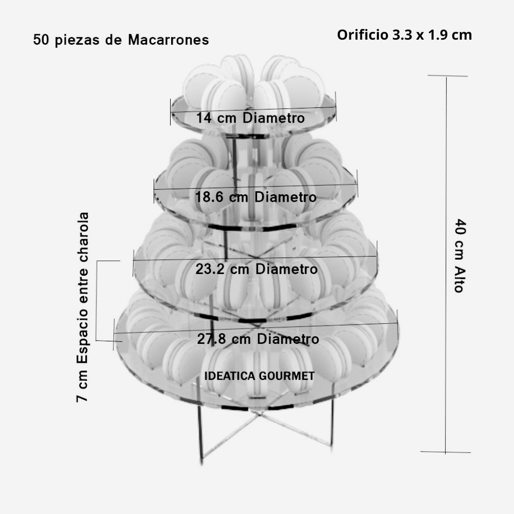 Mini Torre o Base para Macarrones Postre Verticales de Acrilico Candy Catering 4 Niveles IA