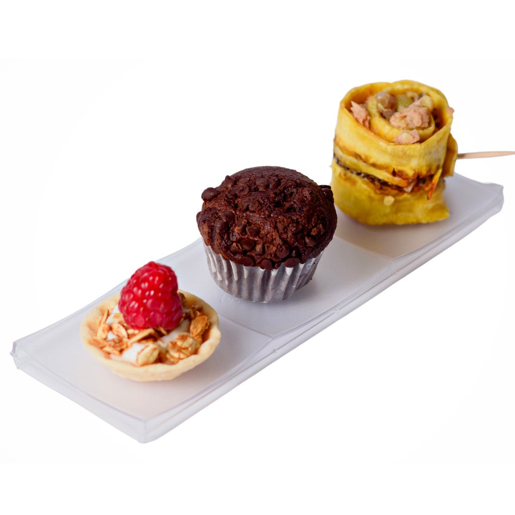 Platito Canape para Postre Triple Re-utilizable Candy Bar Catering 100 pzas IA