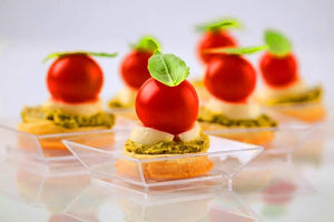 Platito Canapes o Postres Cuadrado Re-utilizable Plastico Catering -  ( 20 Pzas / 100 Pzas ) IA