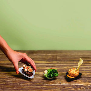 Platito Canapes o Postres Hoja Re-utilizable Plastico Catering -  ( 20 Pzas / 100 Pzas ) IA