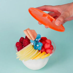 Plato Tazon Frutero para Comida Postres o Botana con Base Tapa Naranja Re-utilizable Plastico Catering - 12.5 Oz / 370 ml ( 40 Pzas / 80 Pzas ) IA