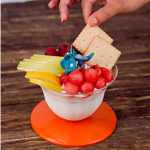 Plato Tazon Frutero para Comida Postres o Botana con Base Tapa Naranja Re-utilizable Plastico Catering - 12.5 Oz / 370 ml ( 40 Pzas / 80 Pzas ) IA