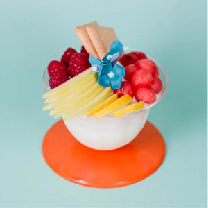 Plato Tazon Frutero para Comida Postres o Botana con Base Tapa Naranja Re-utilizable Plastico Catering - 12.5 Oz / 370 ml ( 40 Pzas / 80 Pzas ) IA