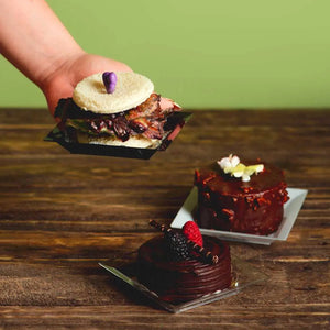 Plato para Canapes o Postres Cuadrado Grande Re-utilizable Plastico Catering  -  ( 20 Pzas / 100 Pzas ) IA