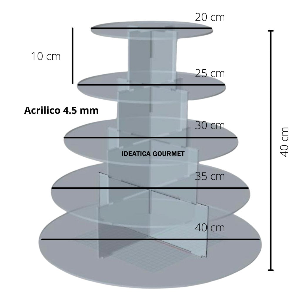 Torre o Base Mediana para Cupcakes y Postres de Acrílico Candy Bar Catering 5 Niveles 1 pza IA