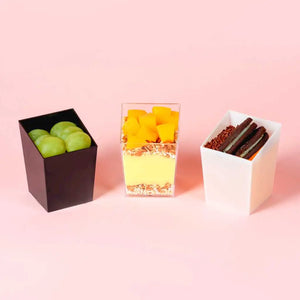 Vasito Cubo para Postres Trunco Re-utilizable Plastico Catering - 3.5 Oz / 104 ml ( 20 Pzas / 100 Pzas ) IA